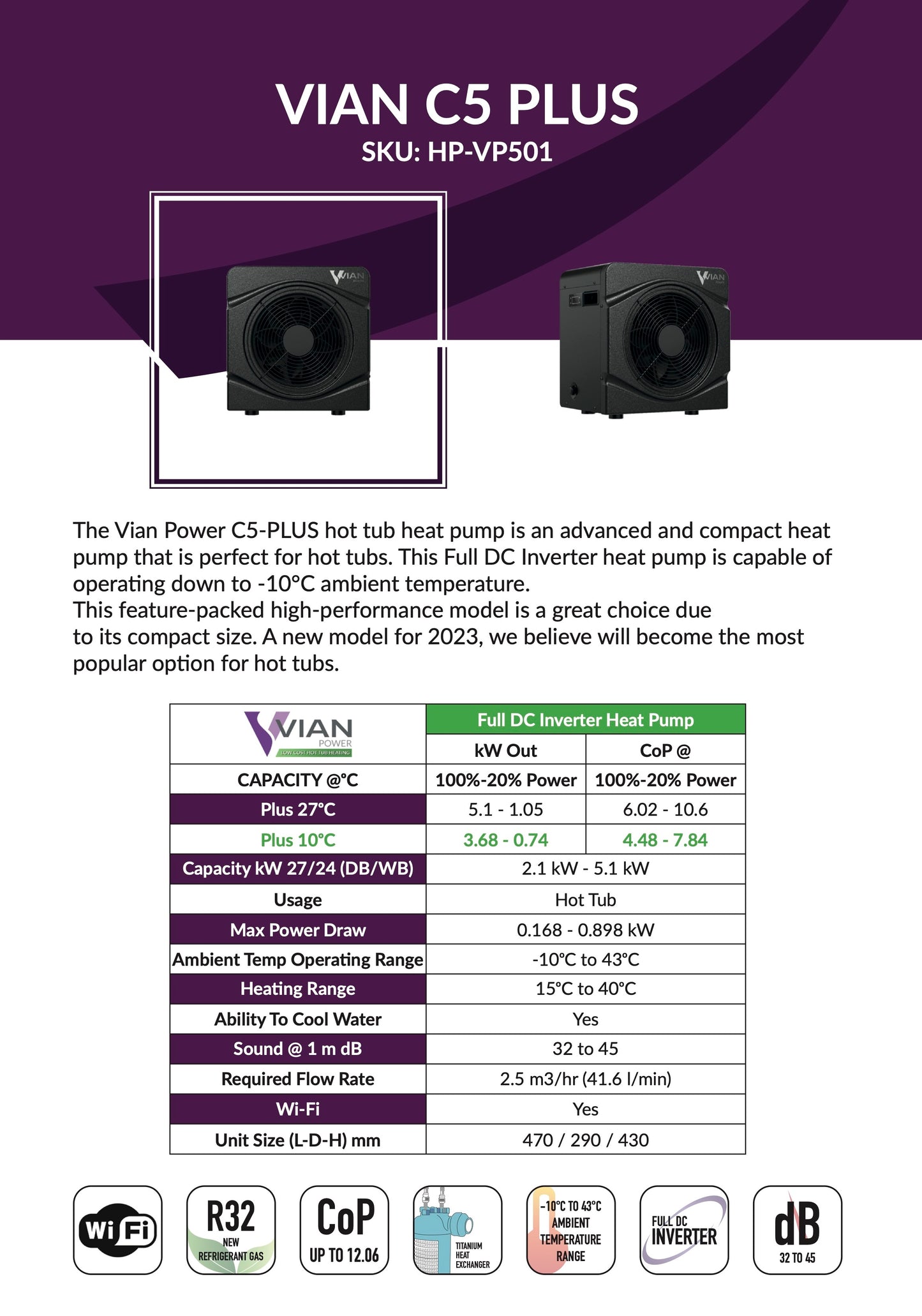 Vian C5+ Inverter 5kW Heat Pump